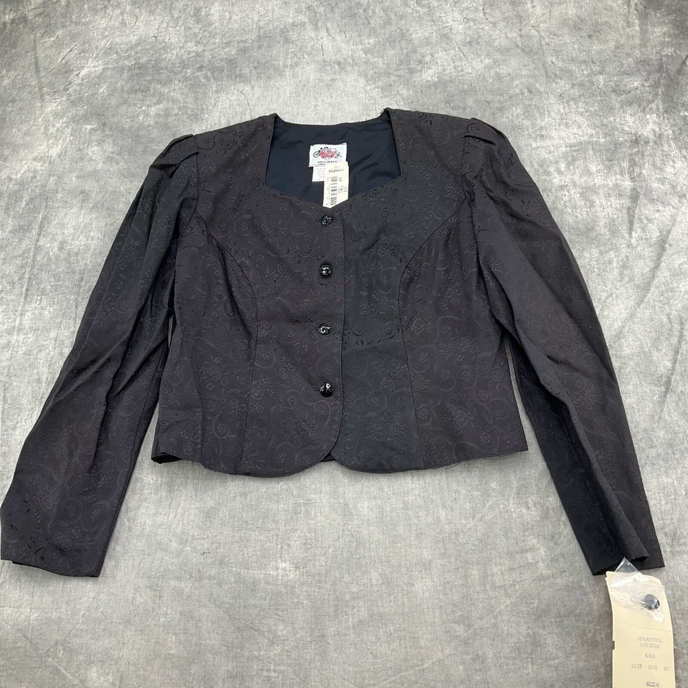 Lanz Jacket Women 6 Gray Damask Button Retro Party 90s USA Made VTG